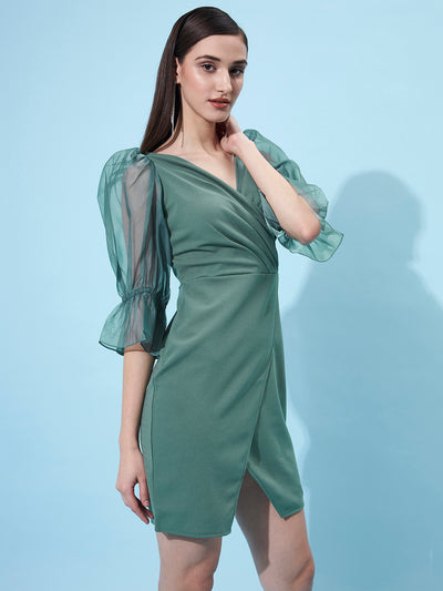 Athena V-Neck Puff Sleeves Wrap Dress - Athena Lifestyle