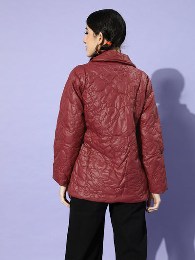 Athena Burgundy Quilted jacket with neck tie and snap button - Athena Lifestyle
