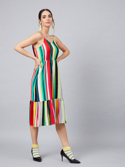 Athena Women Multicoloured Striped Fit and Flare Dress - Athena Lifestyle