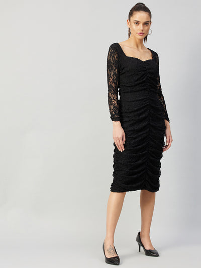 Athena Black Floral Lace Sheath Midi Dress - Athena Lifestyle