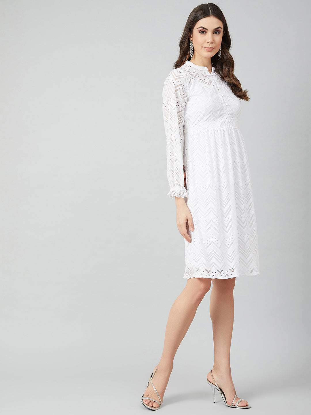 Athena Women White Self Design Fit and Flare Dress - Athena Lifestyle