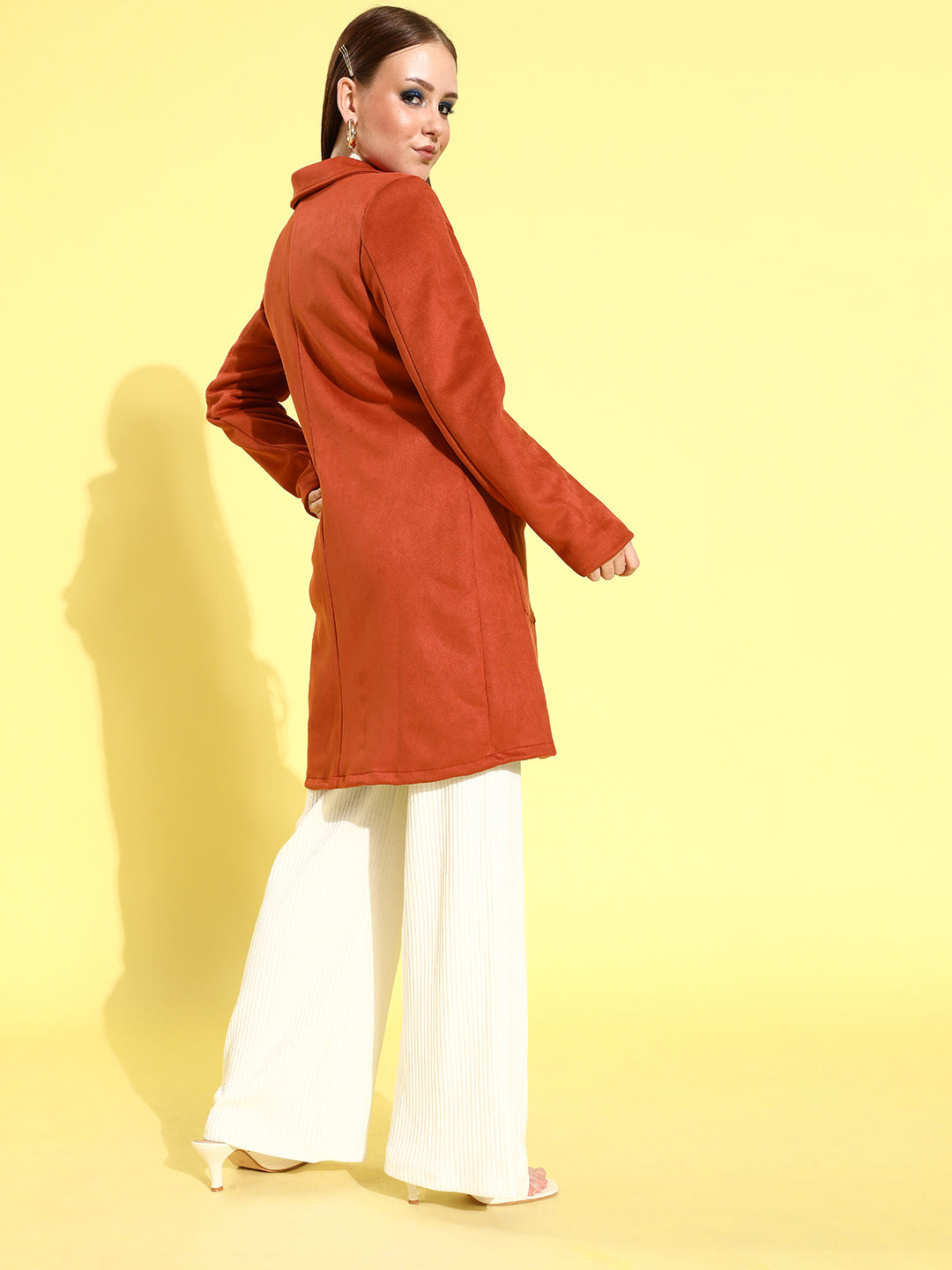 Athena Rust Suede coat with waist Draw-string and pocket details - Athena Lifestyle