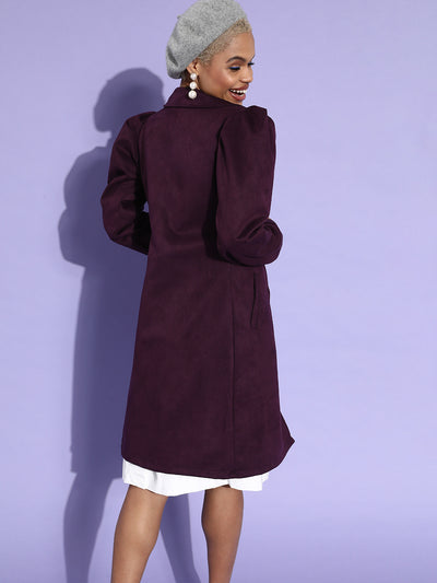 Athena Purple Trench coat with puff sleeves and pocket details - Athena Lifestyle