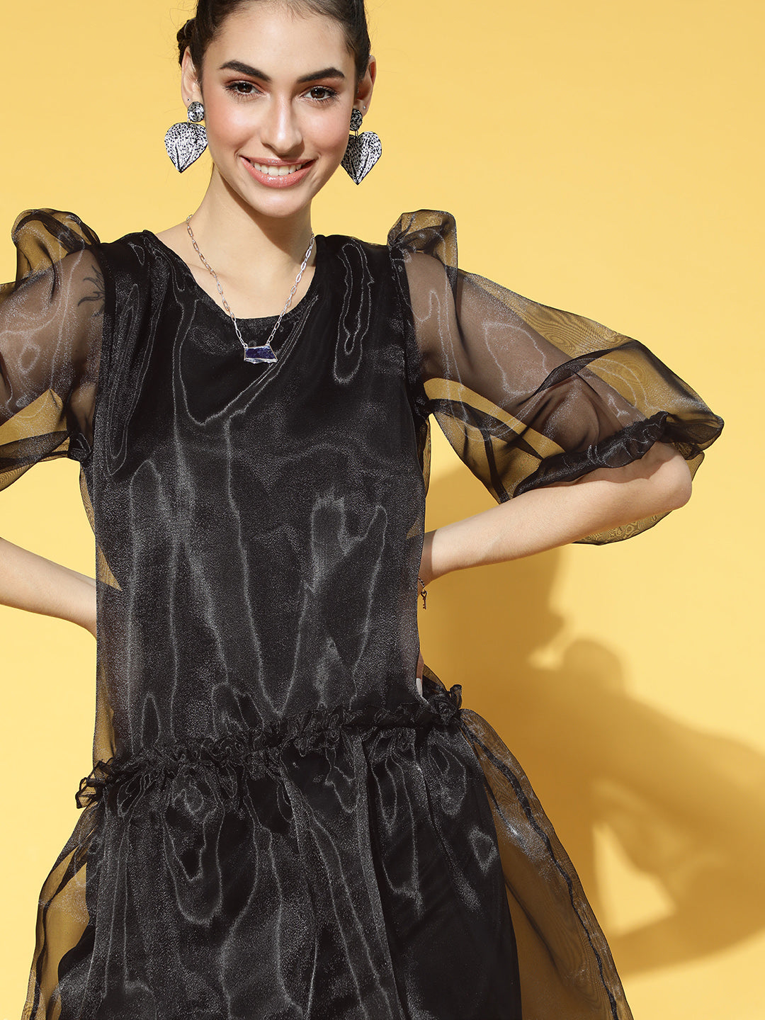 Black Organza Satin Cocktail Dresses With Puffy Detachable Sleeves DE0 –  TANYA BRIDAL