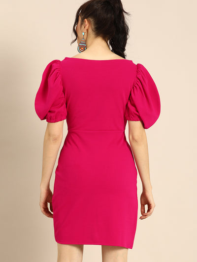 Athena Charming Fuchsia Pink Power Shoulders Tulip Hem Wrap Dress - Athena Lifestyle