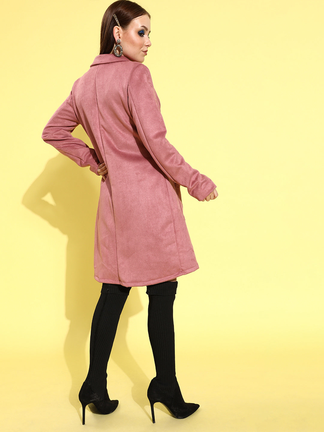 Athena Pink Suede coat with waist Draw-string and pocket details - Athena Lifestyle