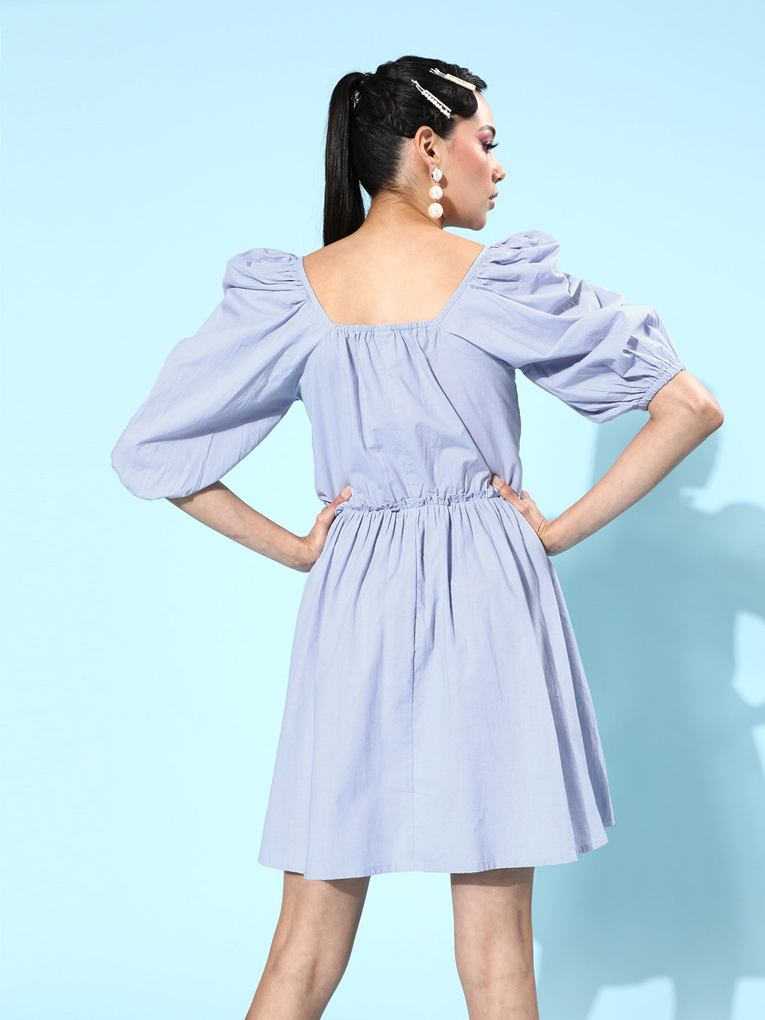 Athena Women Stunning Blue Solid Sweetheart Neck Dress - Athena Lifestyle