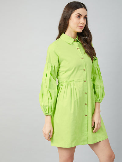 Athena Women Fluorescent Green Cotton Shirt Dress - Athena Lifestyle