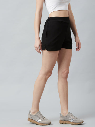 Athena Women Black Solid Regular Fit Shorts - Athena Lifestyle