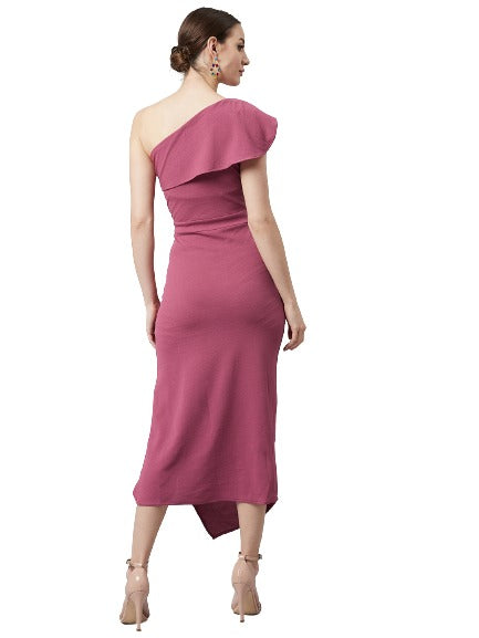Athena Women Mauve Solid Fit and Flare Dress - Athena Lifestyle