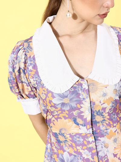 Athena Lavender floral keyboard collar dress - Athena Lifestyle