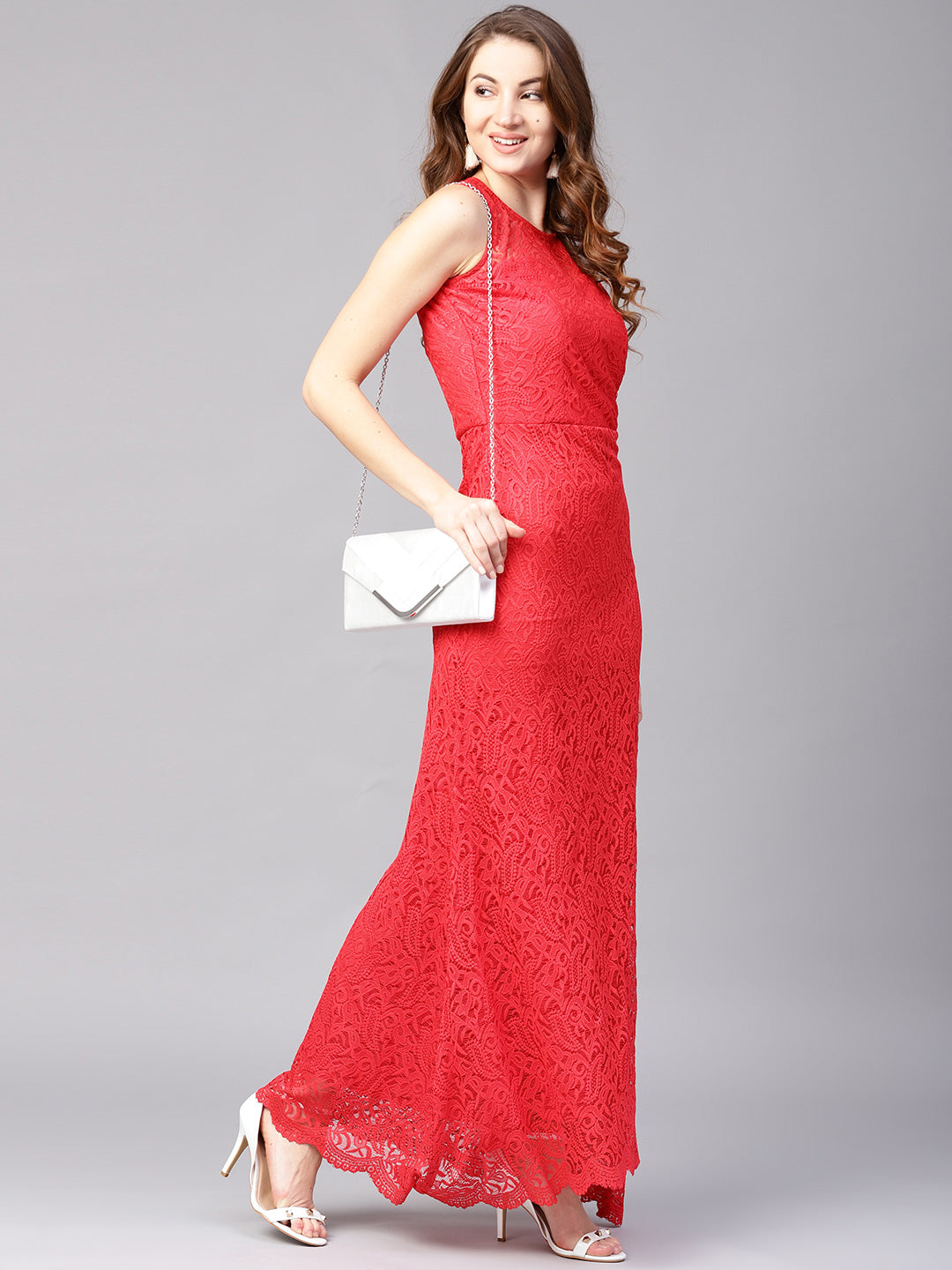 Athena Women Red Lace Maxi Dress - Athena Lifestyle
