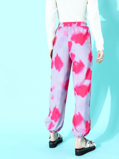 Athena Pink-Lavender color retro tapered trouser with tie-dye print - Athena Lifestyle