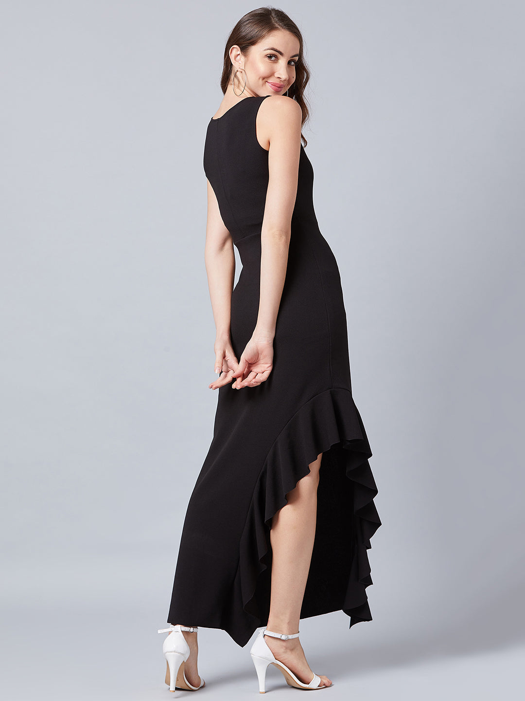 Athena Women Solid Black Round Neck Maxi Dress - Athena Lifestyle