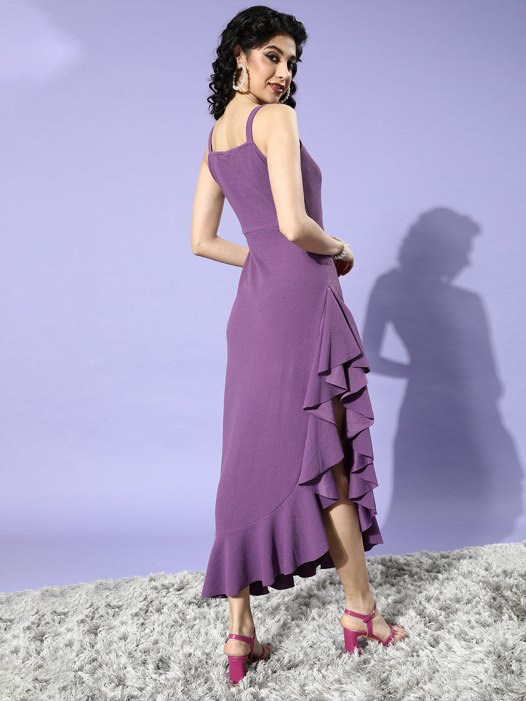 Athena Lavender Solid Ruffled Asymmetric Maxi Dress - Athena Lifestyle