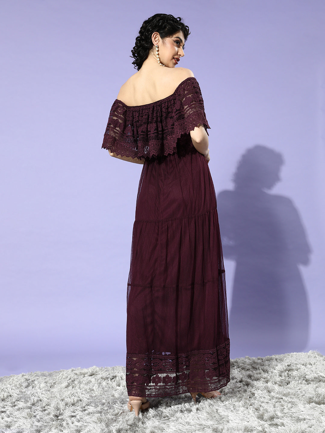 Athena Burgundy Embroidered Off-Shoulder Maxi Dress - Athena Lifestyle