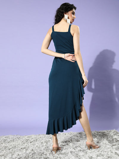 Athena Teal Blue Shoulder Straps A-Line Maxi Flounce Dress - Athena Lifestyle