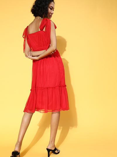 Athena Red ruffle tulle dress with straps and ruched yoke - Athena Lifestyle