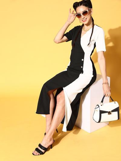 Athena White-Black Color Blocking Dress - Athena Lifestyle