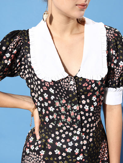 Athena Black floral keyboard collar dress - Athena Lifestyle