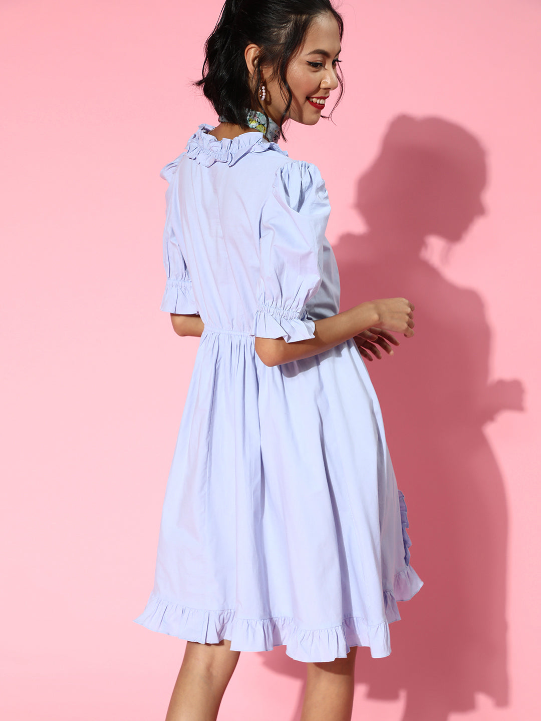 Athena lite blue cotton ruffle and Front BowDetail Dress - Athena Lifestyle