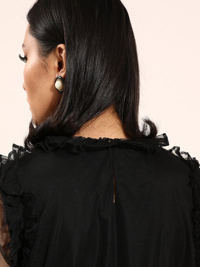 Athena Women Stylish Black Self Design Top - Athena Lifestyle