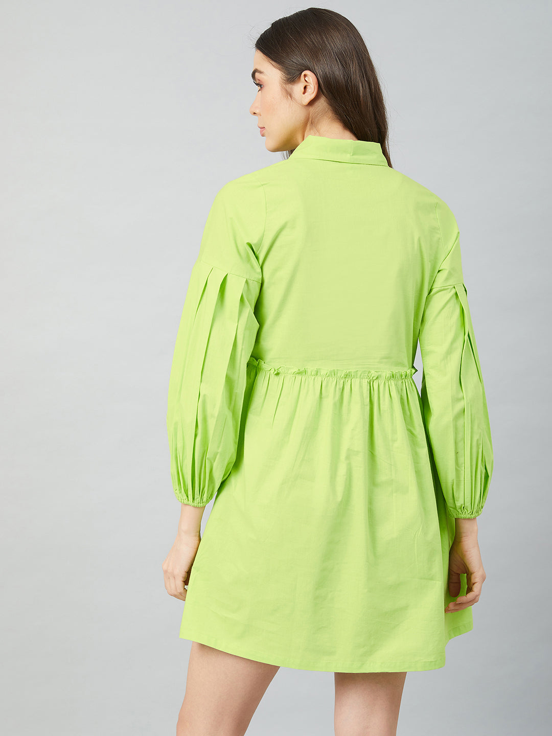 Athena Women Fluorescent Green Cotton Shirt Dress - Athena Lifestyle