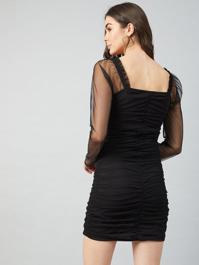 Athena Black Net Ruched Bodycon Dress - Athena Lifestyle