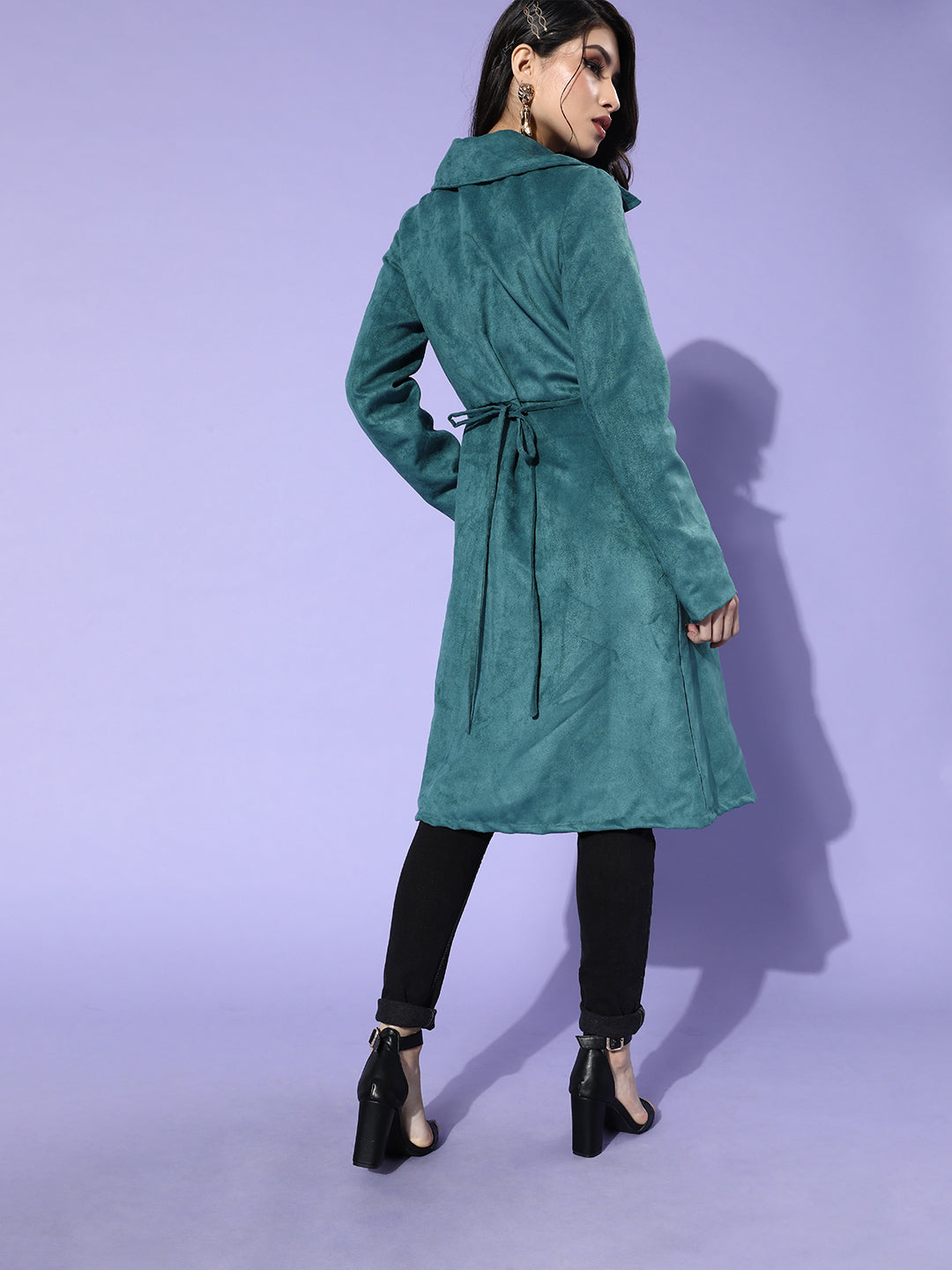 Athena Teal trench coat with upper flap and drawstring - Athena Lifestyle