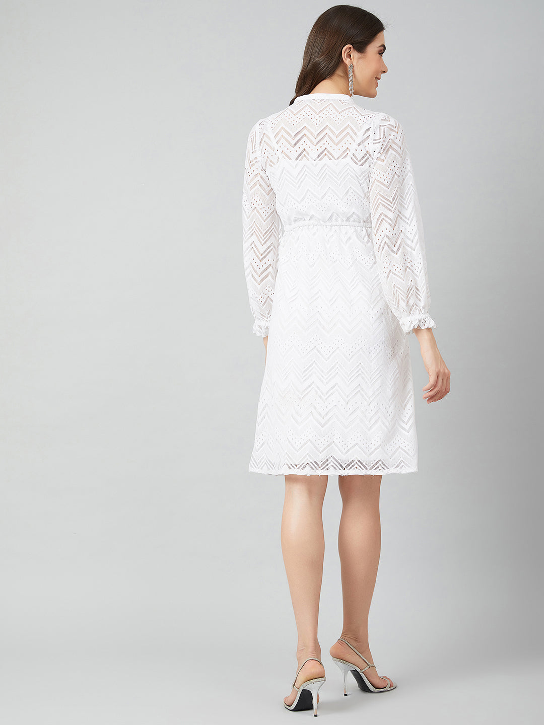 Athena Women White Self Design Fit and Flare Dress - Athena Lifestyle