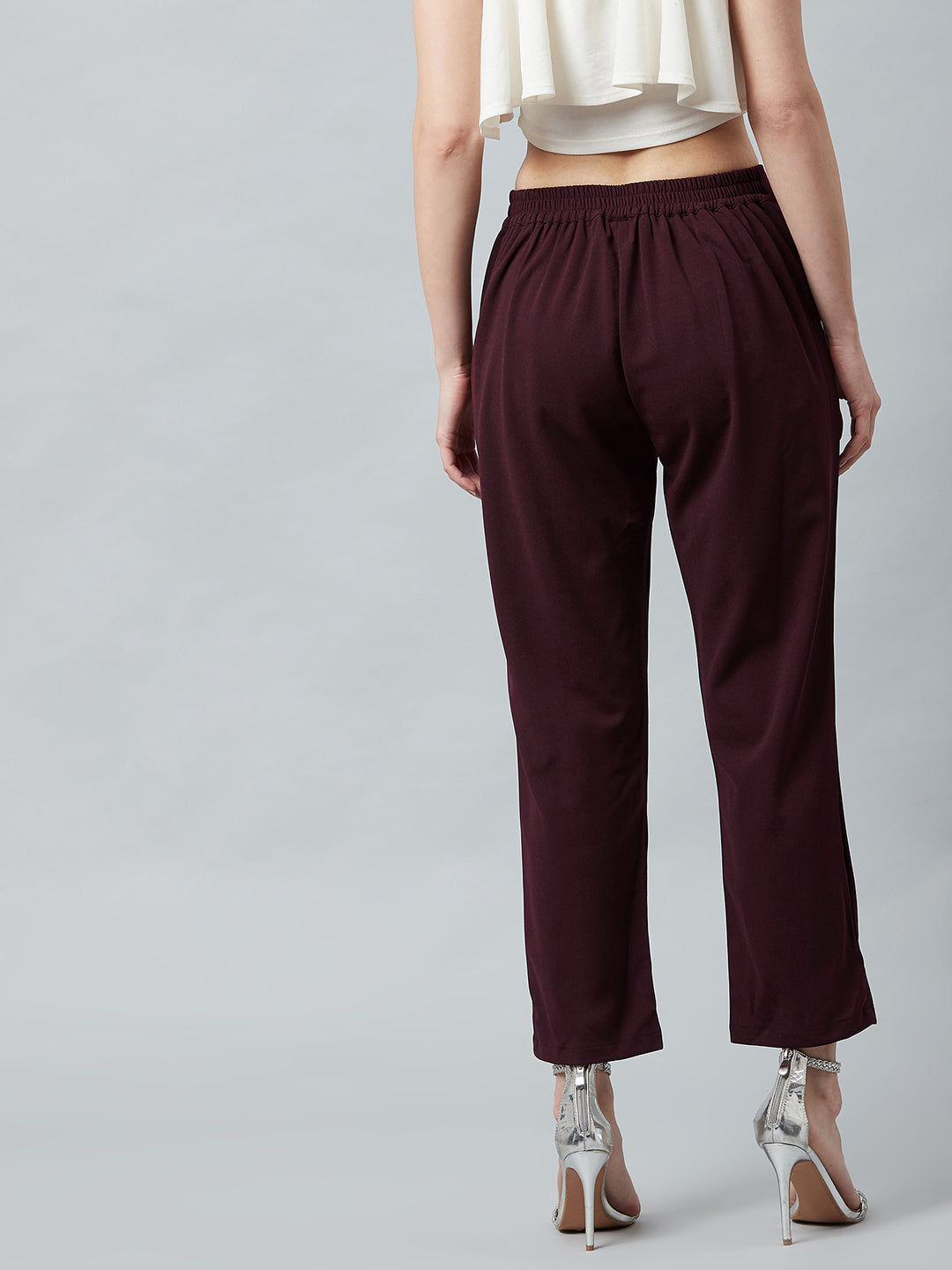 Athena Women Burgundy Regular Fit Solid Formal Trousers - Athena Lifestyle