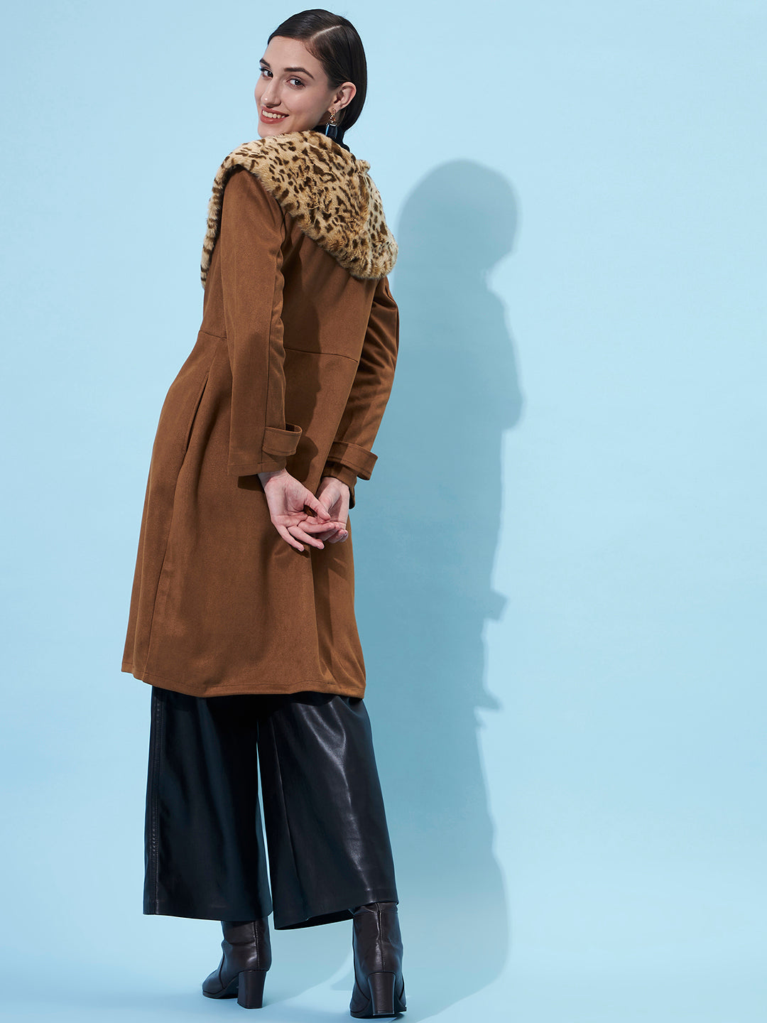 Athena Women Brown Fur Collar Suede Overcoat - Athena Lifestyle