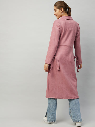 Athena Women Pink Solid Long Line Trench Coat - Athena Lifestyle