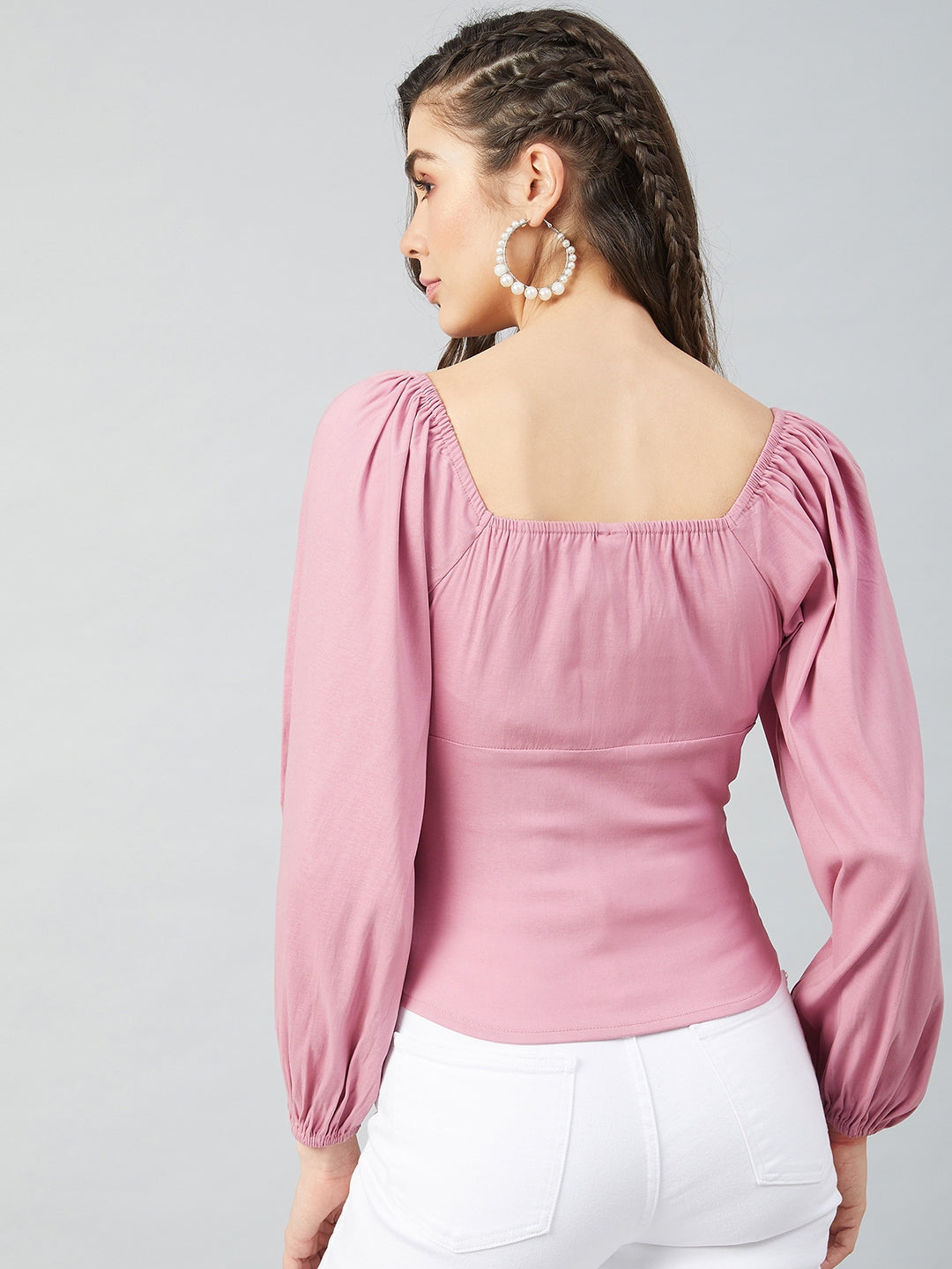 Athena Pink Puff Sleeve Ruched Fitted Top - Athena Lifestyle
