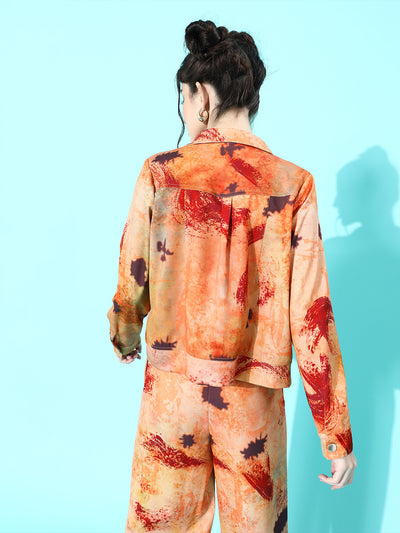 Athena Brown color Jacket with abstract print - Athena Lifestyle