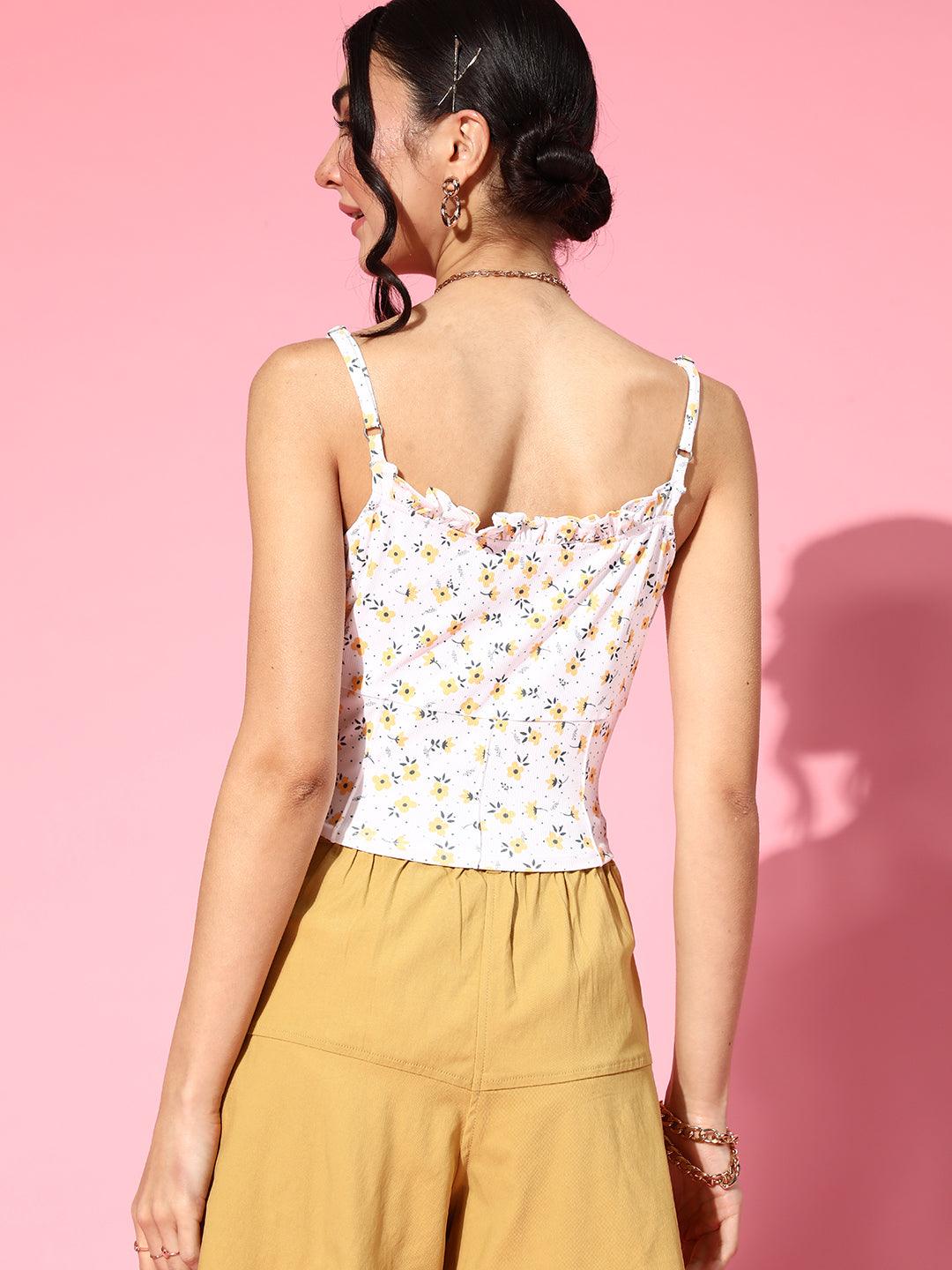 Athena White Sunflower print sleeveless corset top - Athena Lifestyle