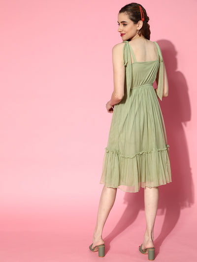Athena Mint green ruffle tulle dress with straps and ruched yoke - Athena Lifestyle