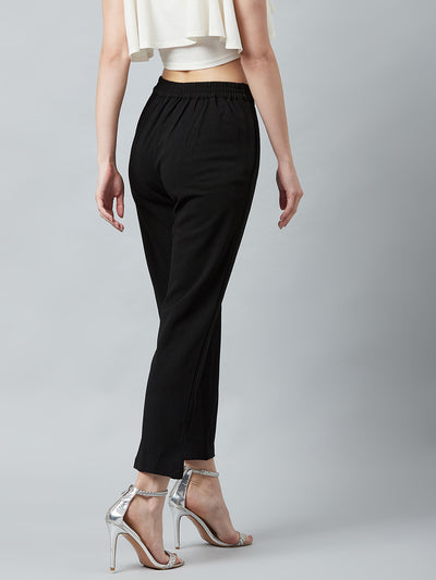 Athena Women Black Slim Fit Cigarette Trousers - Athena Lifestyle