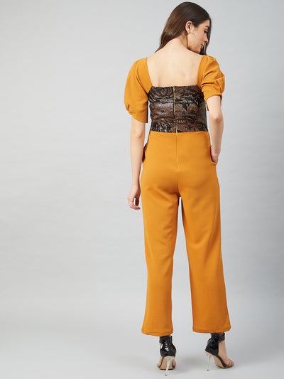 Athena Mustard & Brown Basic Jumpsuit with Embellished - Athena Lifestyle