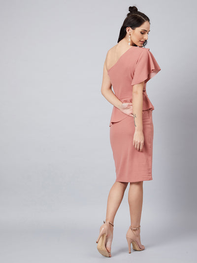 Athena Women Pink Solid Peplum Dress - Athena Lifestyle