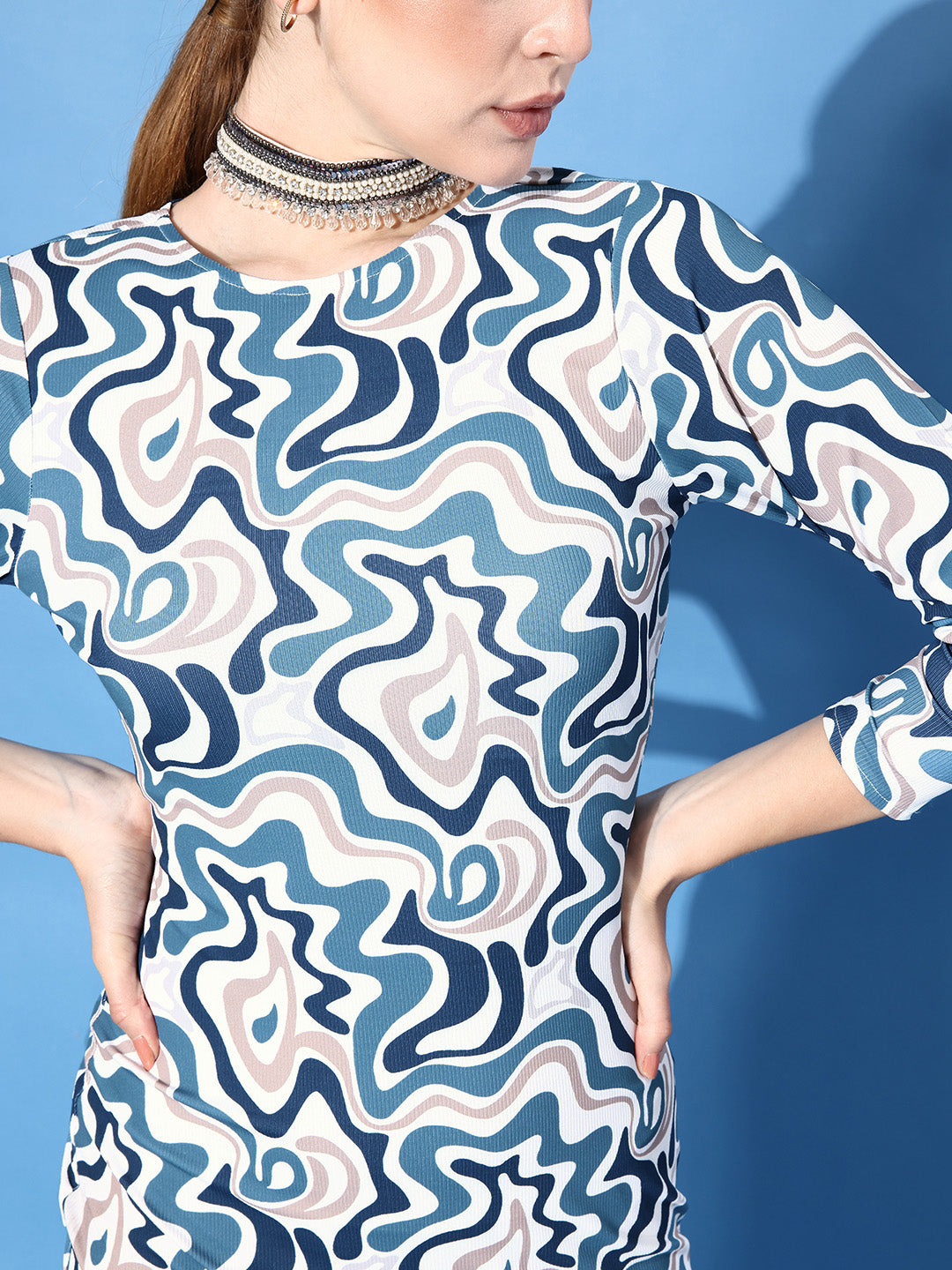 Athena Blue psychedelic print Midi dress - Athena Lifestyle
