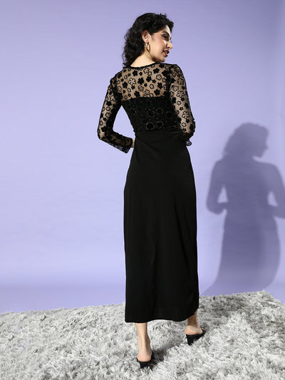 Athena Black Floral V Neck Net Maxi Dress - Athena Lifestyle