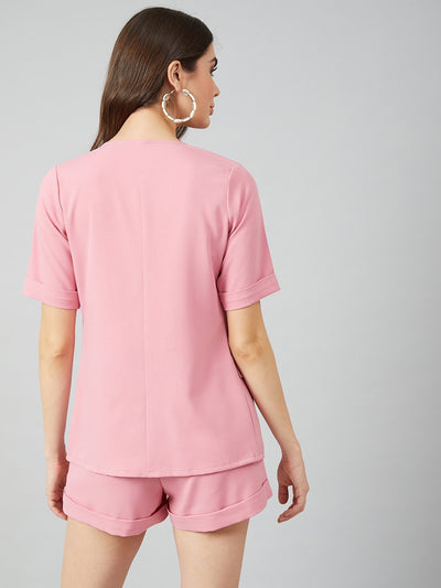Athena Women Pink Solid Coat with Shorts - Athena Lifestyle