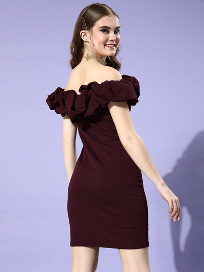 Athena Burgundy Off-Shoulder Scrunchie Bodycon Dress - Athena Lifestyle