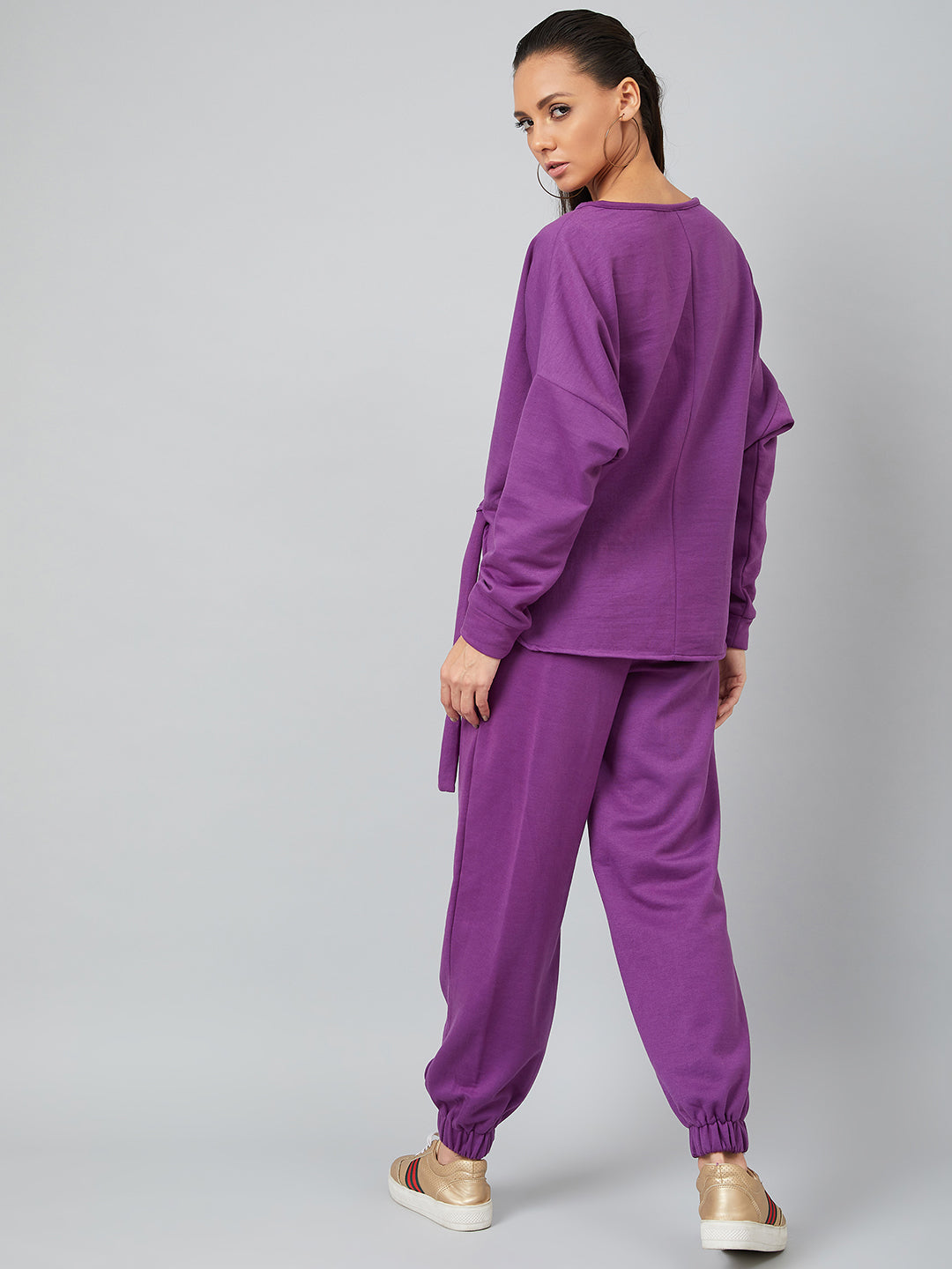 Athena Women Purple Solid Shirt with Joggers - Athena Lifestyle