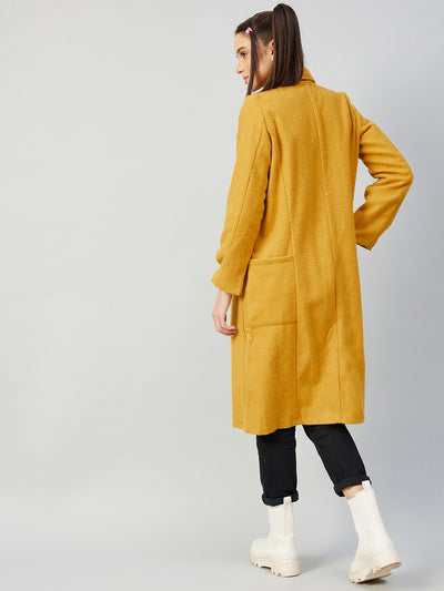 Athena Women Mustard Yellow Solid Woolen Pea Coat - Athena Lifestyle