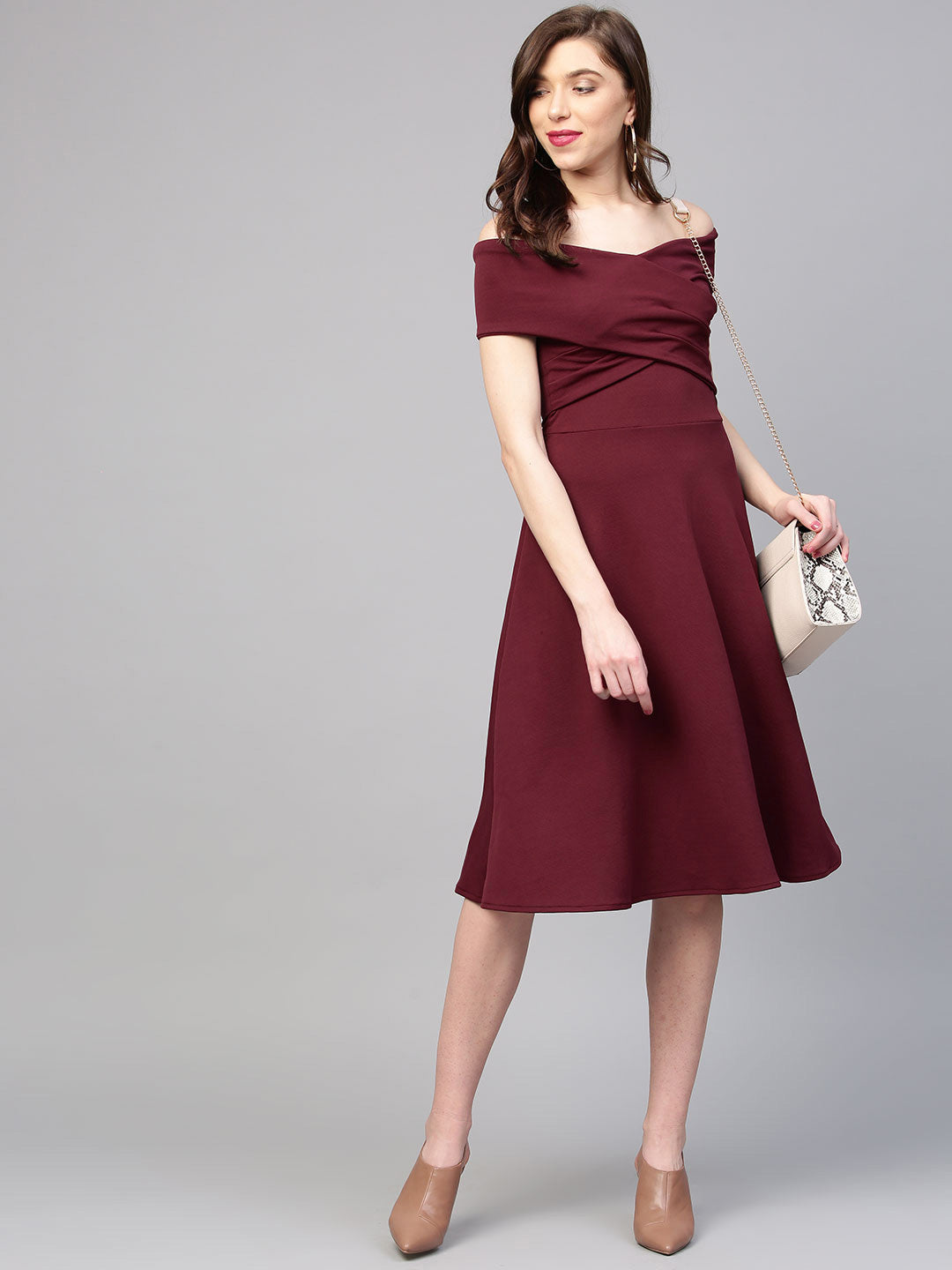 Athena Burgundy Off-Shoulder Pleated Fit & Flare Dress athenalifestyle.com Athena Burgundy Off-Shoulder Pleated Fit & Flare Dress athenalifestyle.com