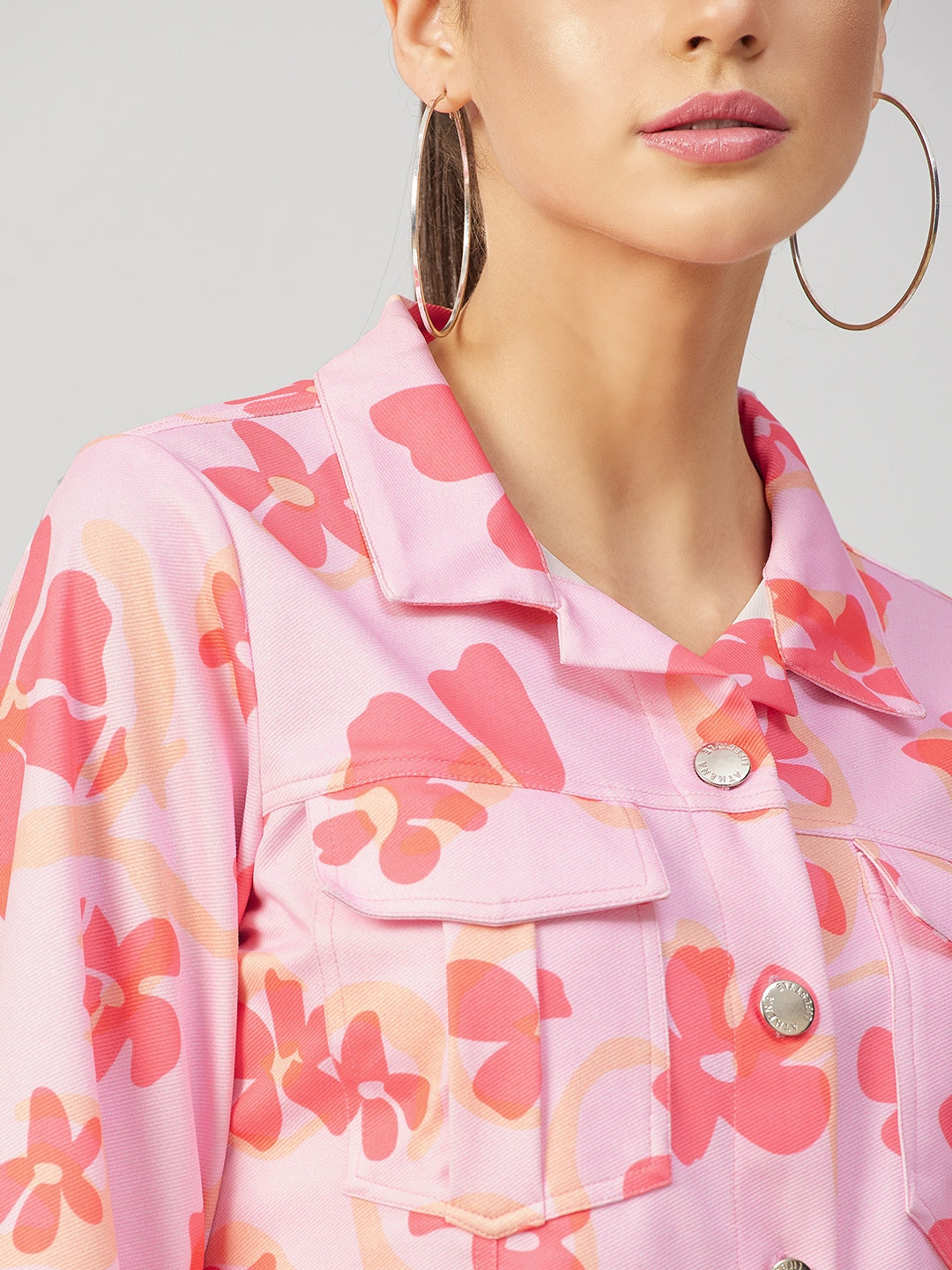 Athena Women Pink Floral Printed Crop Tailored Jacket - Athena Lifestyle