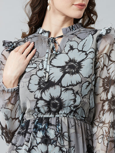 Athena Grey & Black Floral Printed Maxi Dress - Athena Lifestyle