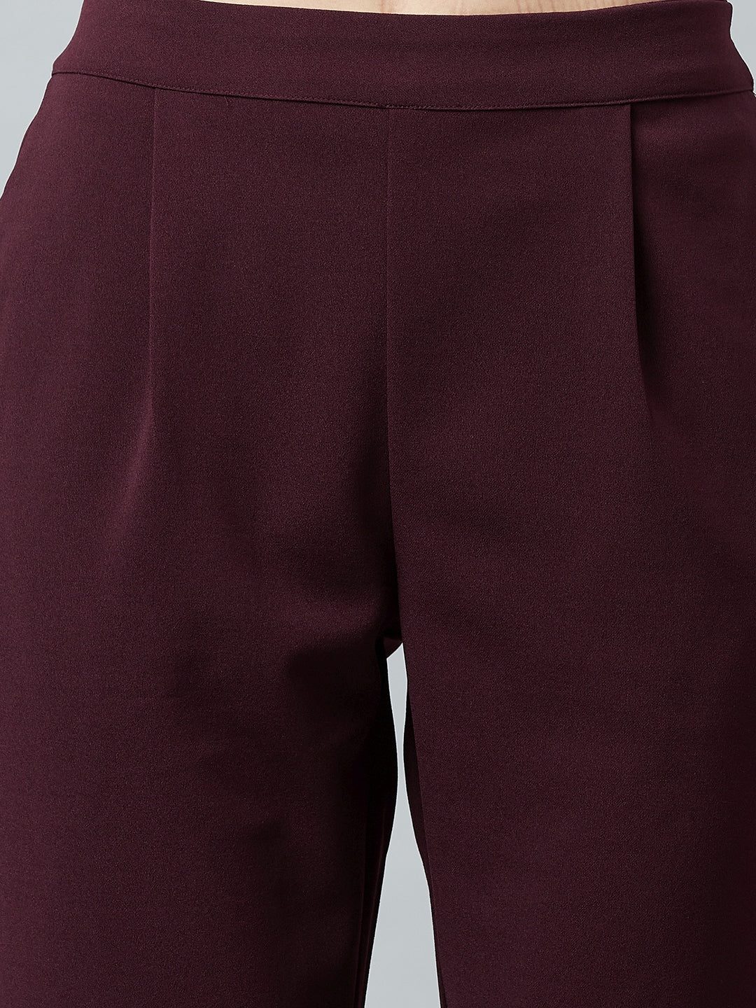 Athena Women Burgundy Regular Fit Solid Formal Trousers - Athena Lifestyle